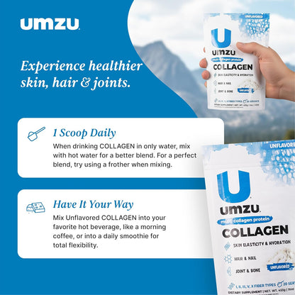 UMZU zuCollagen Collagen Peptides Powder, Unflavored | 5 Collagen Types I, II, III, V and X, Hydrolyzed Collagen Peptides, Hair, Skin, Joint and Daily Recovery Support