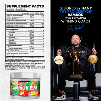 Evogen Amino K.E.M. EAA & BCAA | Tropic Thunder | 30 Servings | S7 nitric oxide blend with betaine anhydrous, coconut water and leucine for blood flow, muscle growth, hydration and recovery