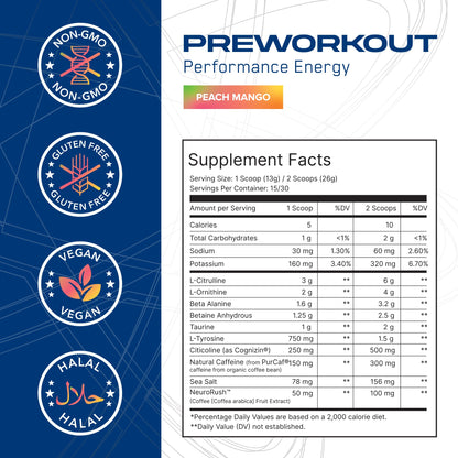 AN Performance Pre-Workout Powder Supplement for Men & Women | Energy Drink Mix with 300mg Caffeine + Beta Alanine + Citrulline | Third-Party Tested | Fruit Punch | 30 Servings