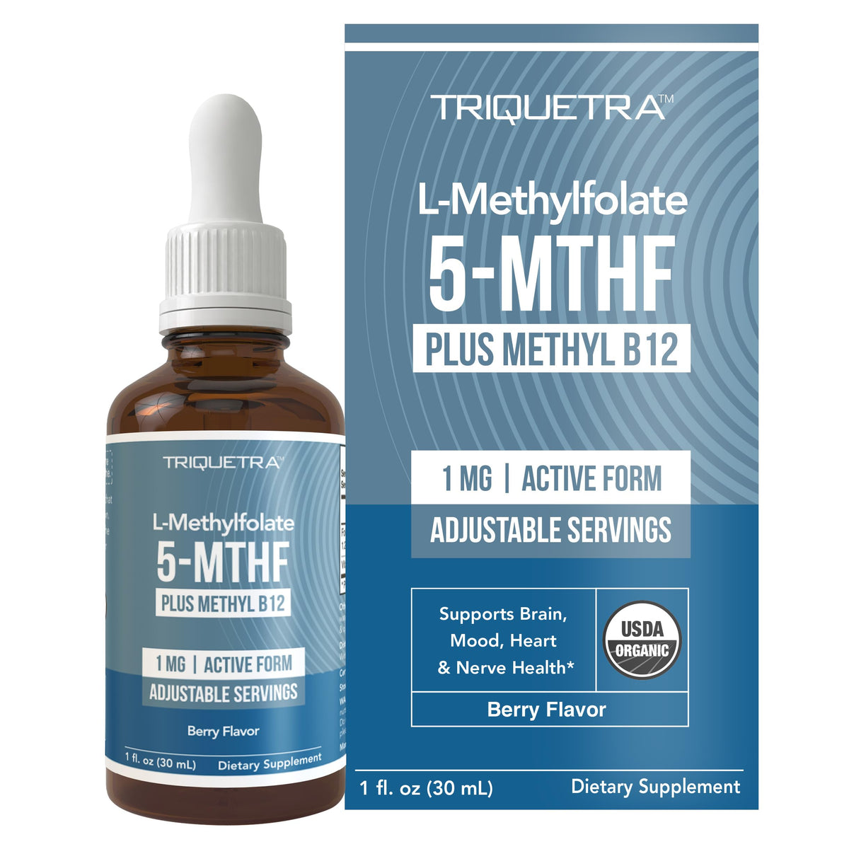 Organic Methyl Folate 1000 mcg + Methyl B12 Cofactor (300 Servings) – Metabolically Active 5-MTHF Form, Organic Berry Flavor, Liquid Sublingual Form – Mood, Cognition, Methylation, Pregnancy (1oz)