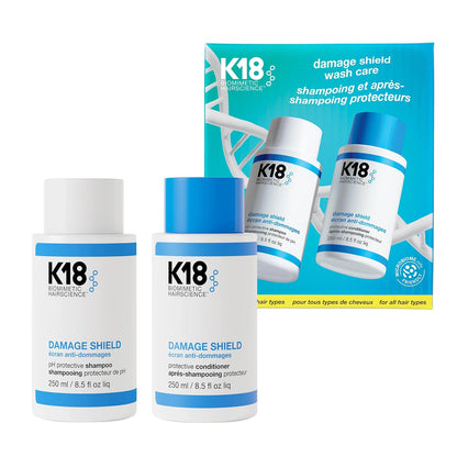 K18 Damage Shield Wash Care Set | Full-Size Color-Safe Protective Shampoo + Conditioner Reduces Frizz And Tangles, Maintains Hair Health, Protects From Damage