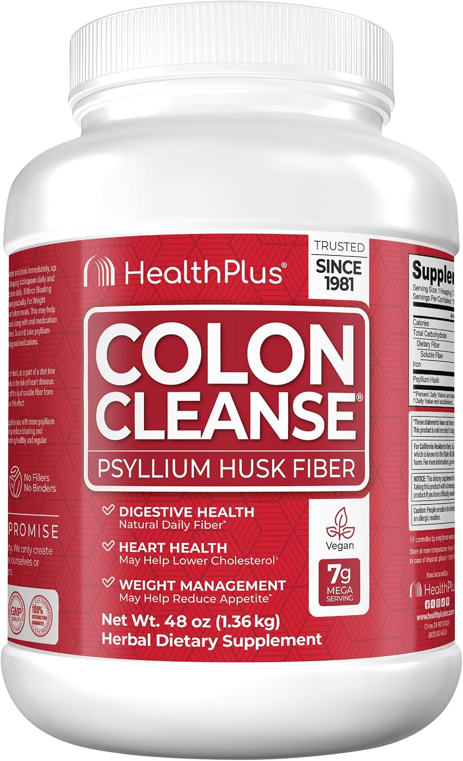 Health Plus Colon Cleanse Daily Psyllium Husk Fiber, 48 oz, 194 Servings | All-natural daily fiber; supports the body's natural detoxification processes, may reduce bloating, and promotes wellness