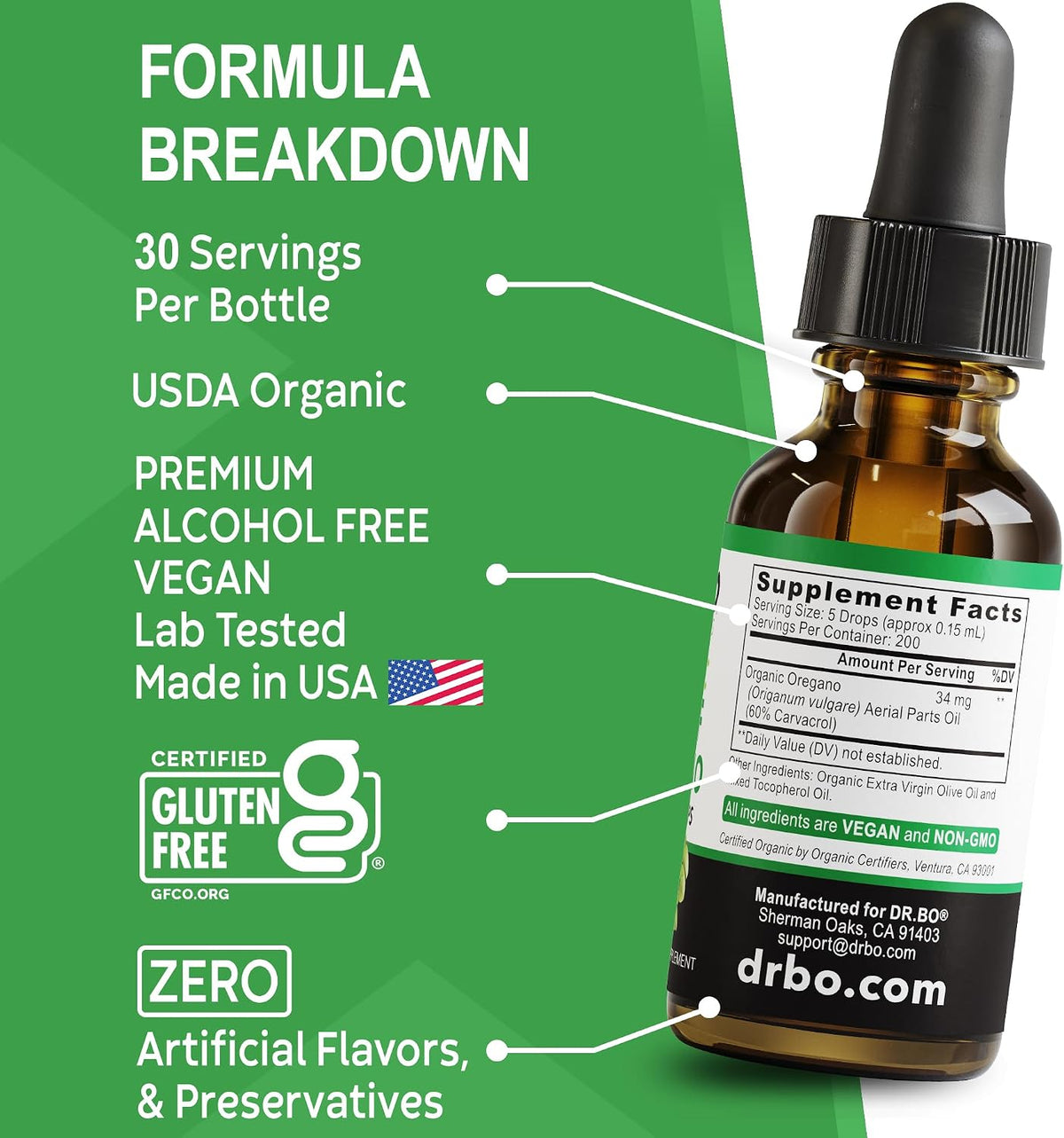 Oregano Oil Organic Liquid Drops - 6 Month Supply Organic Oil of Oregano Drops Liquid Tincture Extract, Cleanse, Detox, Immune Support, Digestive Gut Health - Pure Vegan Non-GMO Herbal Tincture 1 oz