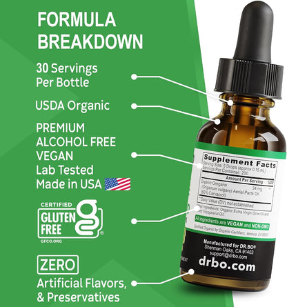 Oregano Oil Organic Liquid Drops - 6 Month Supply Organic Oil of Oregano Drops Liquid Tincture Extract, Cleanse, Detox, Immune Support, Digestive Gut Health - Pure Vegan Non-GMO Herbal Tincture 1 oz
