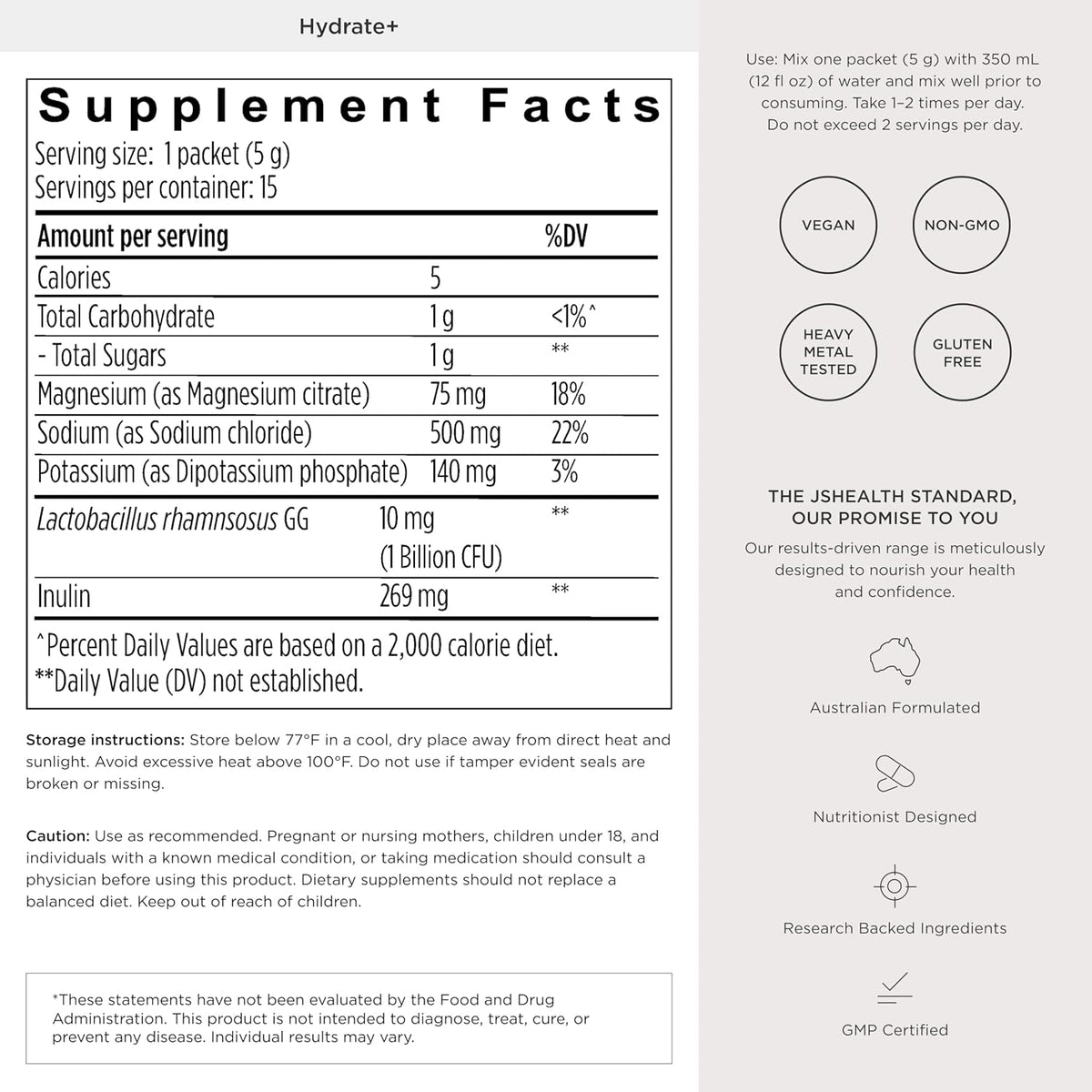 JSHealth Vitamins Hydrate+ Electrolyte Powder Packets for Women with Probiotics – Nutritionist Formulated by Jessica Sepel – Hydration Drink Mix – Pink Grapefruit, 15 Sticks