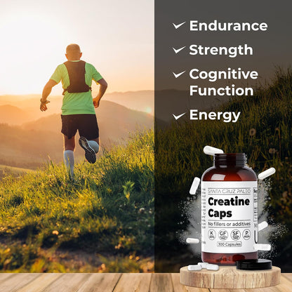 Santa Cruz Paleo Creatine Capsules, Supports Muscle Growth & Energy, Gluten Free, Keto, Sugar Free, Paleo, No Fillers or Additives, Creatine Monohydrate Pills, 2500mg, 100 Servings, 300 Capsules