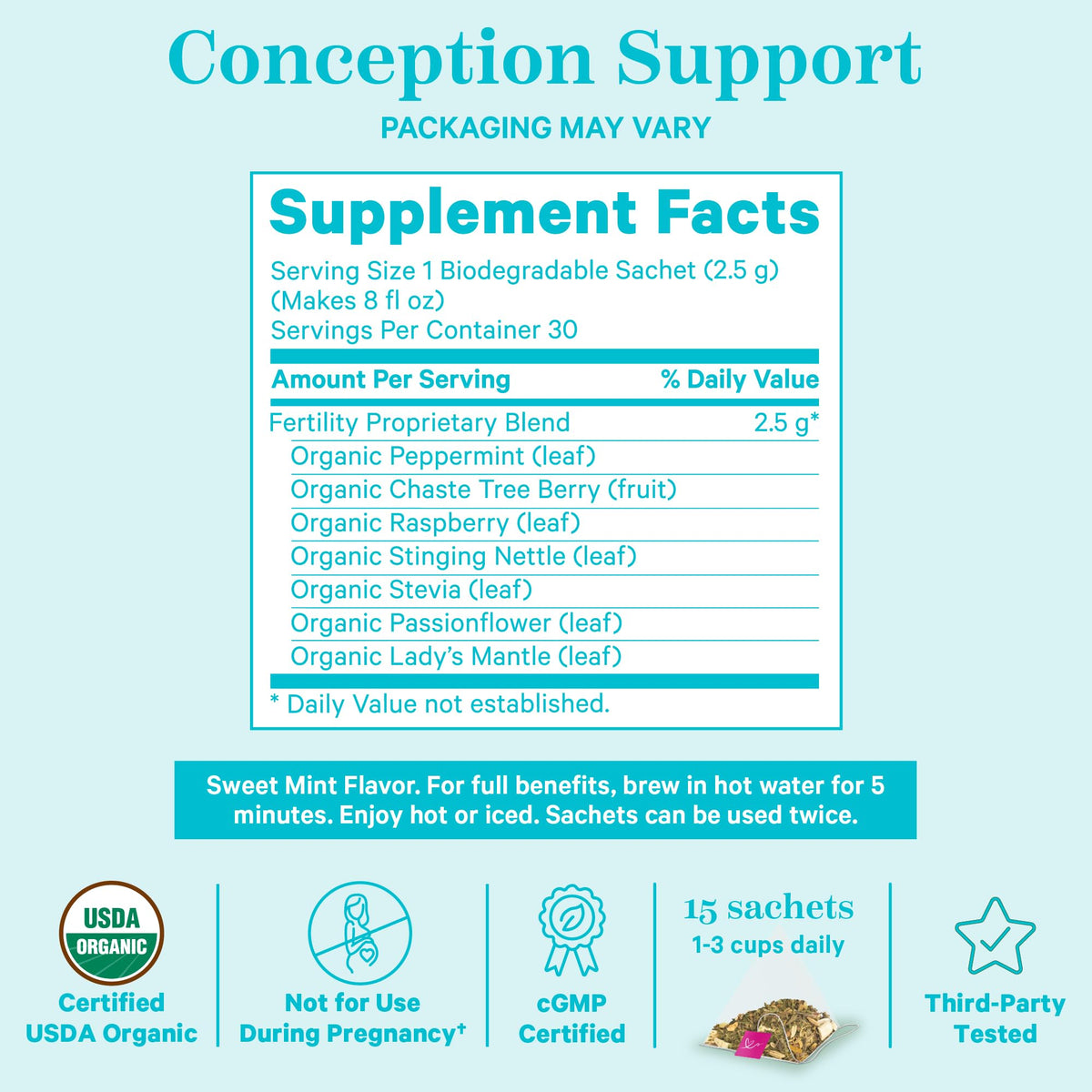 Pink Stork Fertility Tea for Conception and Hormone Balance with Organic Mint, Vitex