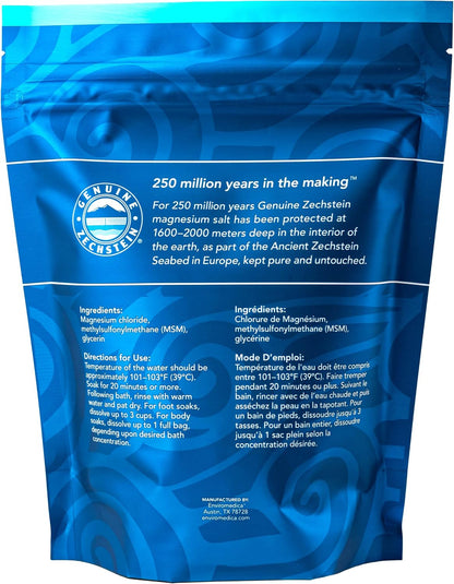 Ancient Minerals Magnesium Bath Flakes Ultra with MSM, Zechstein, 1.65lb | Zechstein magnesium chloride + OptiMSM organic sulfur bath salts. Soothing mineral soak for skin & body. 1.65 lb.