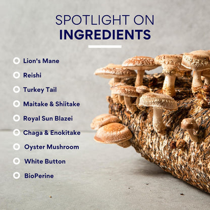 Research Verified Mushroom Complex - Support Immunity, Boost Antioxidants, Improve Cognitive Function - 10 Mushrooms Including Reishi, Maitake, and Shiitake - 60 Capsules - Vegan