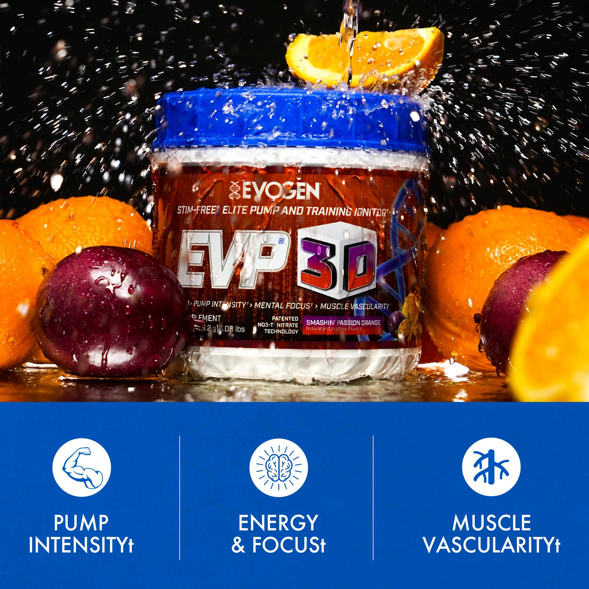 Evogen EVP 3D Stim Free Pre-Workout | Citrus Candy | 40 Servings | Arginine nitrate, L-citrulline, beta-alanine and creatine with lion's mane, L-tyrosine and DMAE for pumps and focus