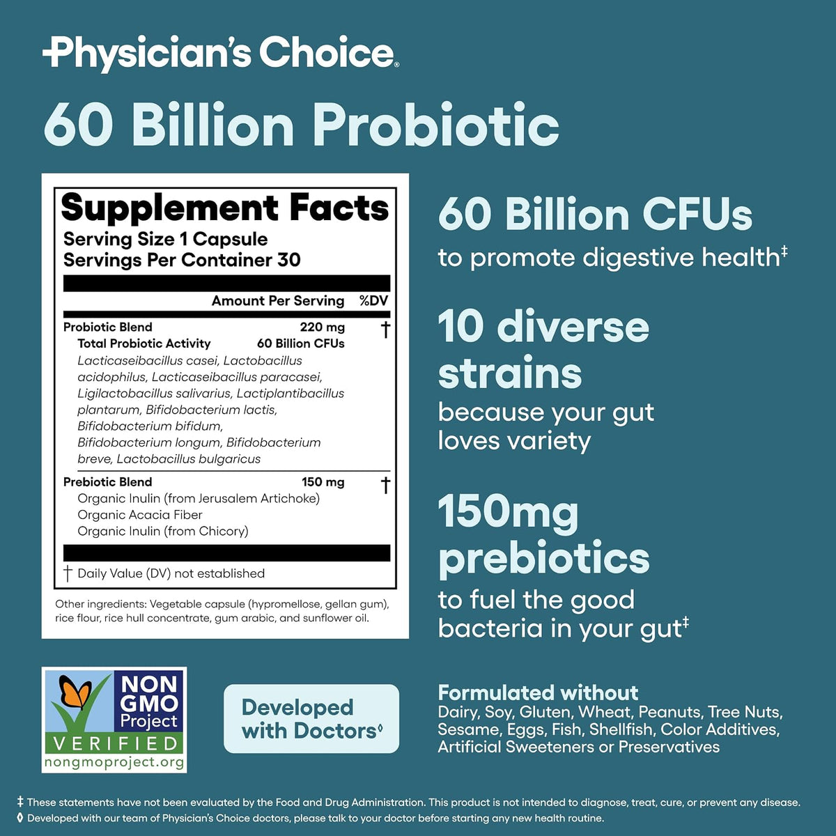 Physician's CHOICE - Optimal Gut Health Bundle: 60 Billion Probiotics + Digestive Enzyme 90ct for Digestive Comfort and Immune Support