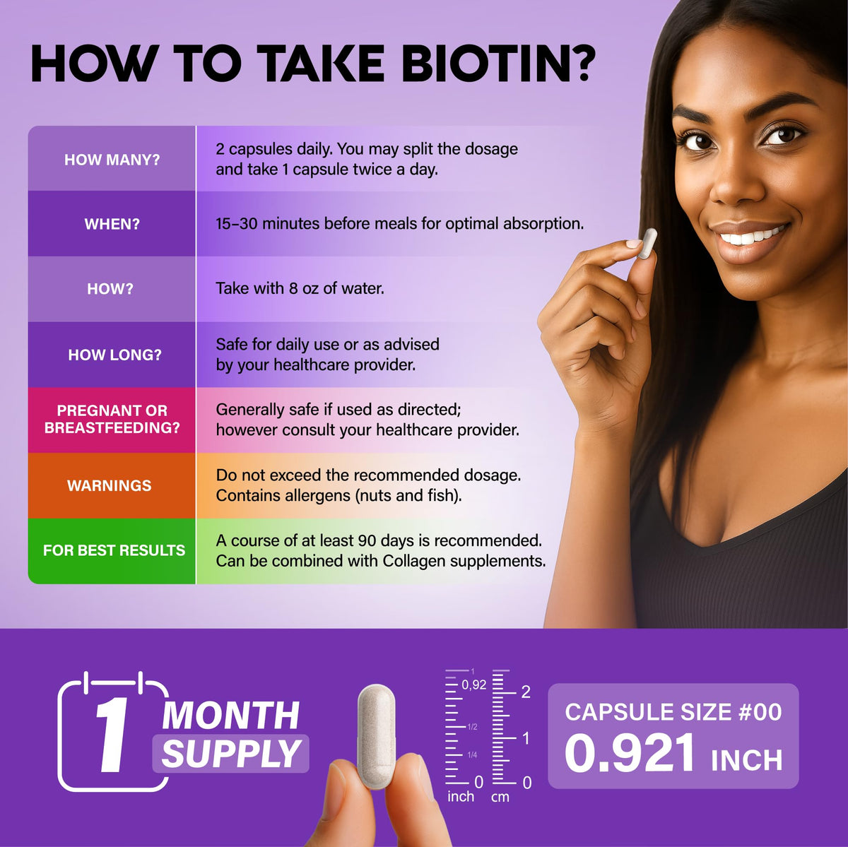 NUTRAHARMONY Biotin | Collagen | Hyaluronic Acid | Keratin - Support Normal Hair Growth Cycle - Skin & Nails - 25000mcg Vitamins B1, B2, B3, B6 & B7
