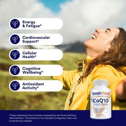 Research Verified CoQ10-100% Pure Extra Strength 300mg CoQ10 – Improved Absorption and Bioavailability with Bioperine - Boost Antioxidant Levels, Improve Cardiovascular Health, 180 Vegan Capsules