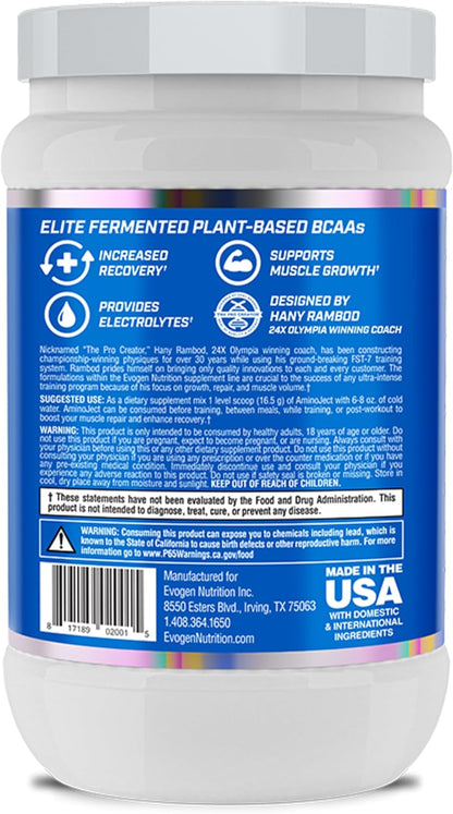 Evogen AminoJect Recovery Formula | Watermelon | 30 Servings | 6g fermented plant-based BCAAs, 5g glutamine, electrolytes, betaine and L-citrulline for hydration and endurance