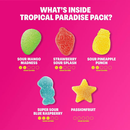 Shameless Snacks Tropical Paradise Mixed Bag - Sour Gummy Candy | 5 Tropical Flavors Per Bag Fruit Snacks, Keto 3g Sugar - Gluten Free Vegan Gummies for Adults