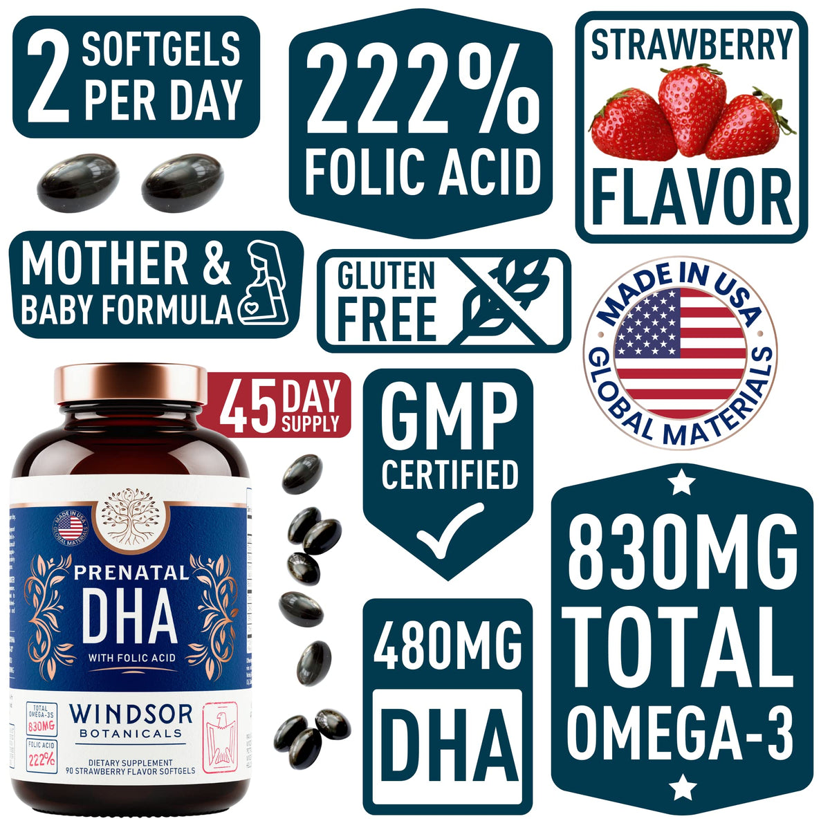 WINDSOR BOTANICALS Male Fertility Supplement and DHA with Folic Acid Prenatal Bundle