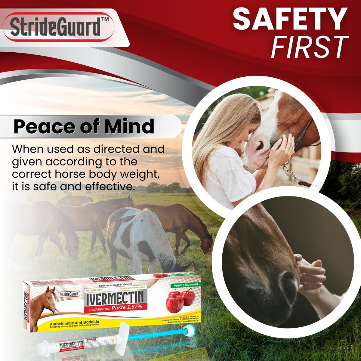Horse Ivermectin Paste 1.87% – Apple Flavored Oral Horse Dewormer Syringe – 6.08g Tube Treats Horses Up to 1250 LB [Pack-5]