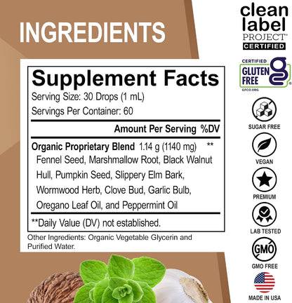 ParaGuard Cleanse Liquid Organic Detox - Organic Intestinal Guard Formula Supplement for Humans with Black Walnut Wormwood Clove & Oregano Tincture - Natural Herbal Intestine Body Gut Cleanser 2 oz