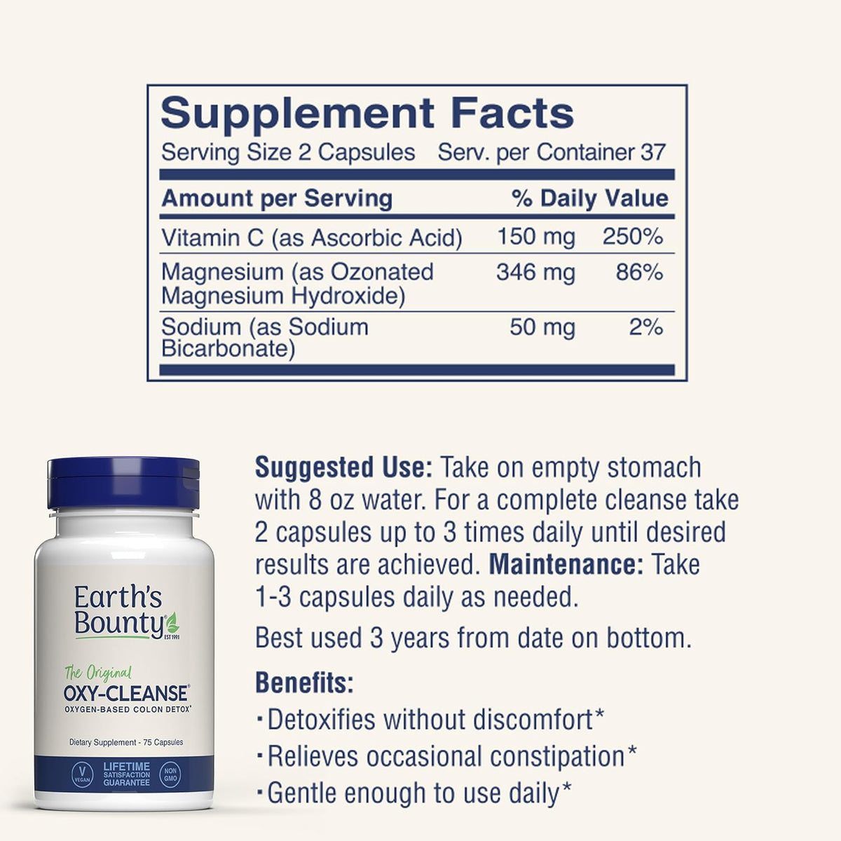 Earth's Bounty Oxy-Cleanse Colon Conditioner - Gentle Colon Cleanse for Digestive Wellness - Constipation Relief - Natural Colon Detox - 75 Capsules - 2-Pack