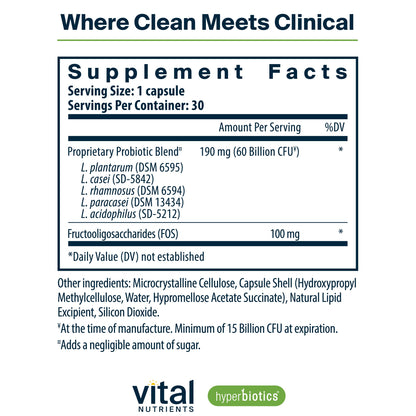 Hyperbiotics Vital Nutrients Prebiotic and Probiotic for Women and Men | 60 Billion CFU | Pre and Probiotics Supports Digestive Health, Constipation, Diarrhea, Gas & Bloating | 60 Vegan Capsules