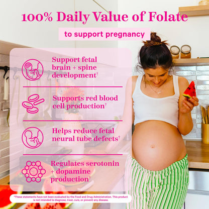 Pink Stork Folate: Methyl Folate - MTHFR Acid, Natural Form of Folic Acid for Pregnancy, Formulated
