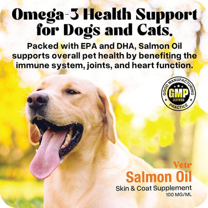 Vetr Norwegian Salmon Oil for Dogs & Cats, 16.9 oz Squeeze Bottle - Pure Wild-Caught Omega-3 Fish Oil Liquid Supplement - Supports Healthy Skin & Shiny Coat