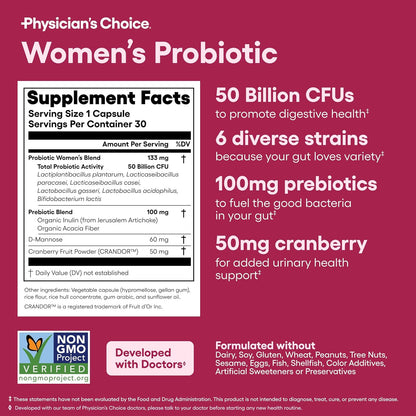 Physician's CHOICE Women’s Probiotic 30ct + Bloat & Gas Probiotic 30ct - Advanced Digestive Health Bundle for Women