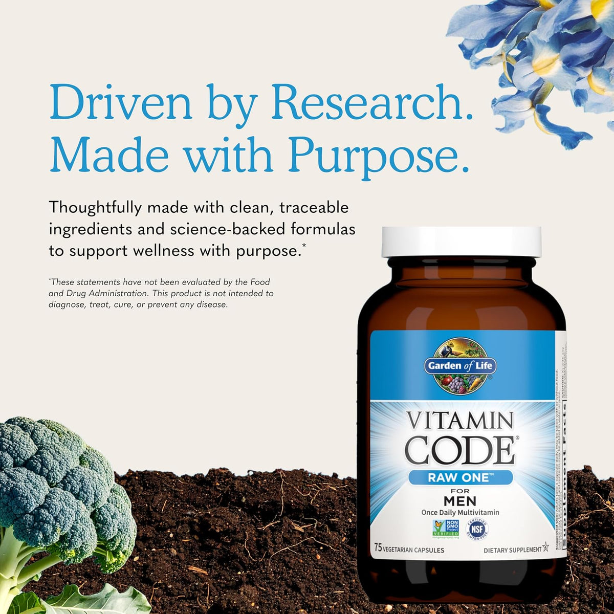 Garden of Life Vitamin Code Raw One for Men, Once Daily Multivitamin, 75 Capsules, One a Day Mens Vitamins plus Fruit, Veggies & Probiotics for Mens Health, Vegetarian Multivitamins