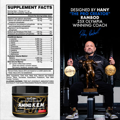 Evogen Amino K.E.M. EAA & BCAA | Tropic Thunder | 30 Servings | S7 nitric oxide blend with betaine anhydrous, coconut water and leucine for blood flow, muscle growth, hydration and recovery