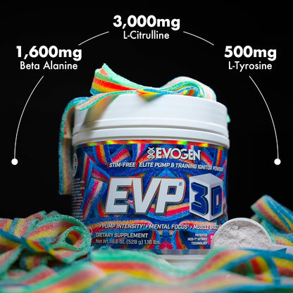 Evogen EVP 3D + EVP AQ Bundle | Stim Free Pre Workout Powder & Liquid Glycerol Volumizer for Men & Women | Beta Alanine, Creatine, Nitric Oxide & Hydration Formula | Sour Candy + Unflavored