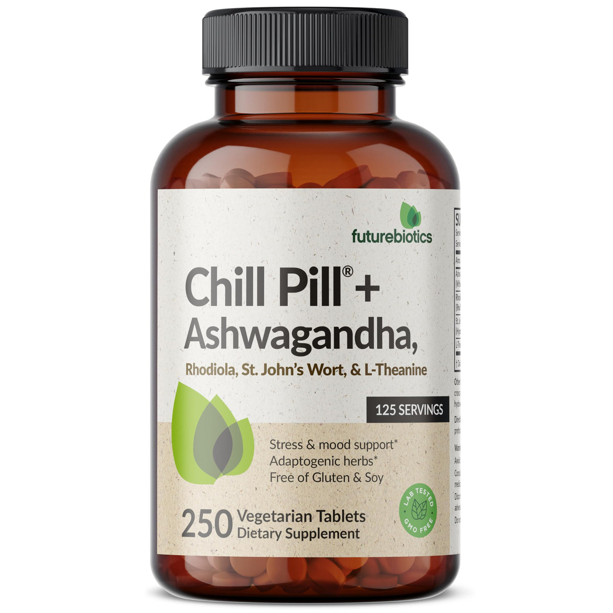 Futurebiotics Chill Pill + Ashwagandha, Rhodiola, St. John’s Wort, & L-Theanine - Non-GMO, 120 Vegetarian Tablets