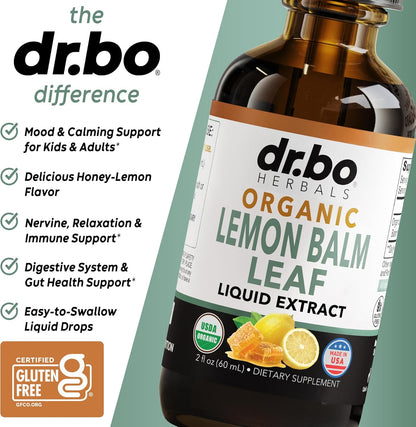 Organic Lemon Balm Extract Tincture - Organic Lemon Balm Leaf Liquid Extract Drops Oil Melissa Officinalis, Calm Relaxation Tea Supplements - Vegan Liquid Drops Tincture Supplement, Kids & Adults 2oz