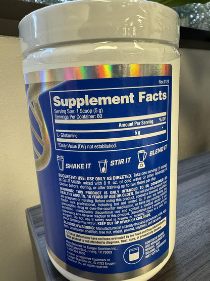 Evogen Glutamine | Unflavored | 60 Servings | Delivers 5g fermented per serving to accelerate recovery, support immune health and reduce soreness