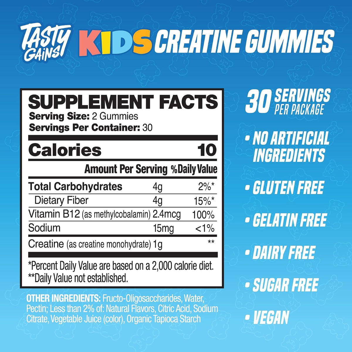 TASTY GAINS Kids & Teen Creatine Gummies with Vitamin B12 for Advanced Growth Support, Youth Sports Performance & Cellular Muscle Hydration Chewables, Ages 5+ (Strawberry, 60 Count)