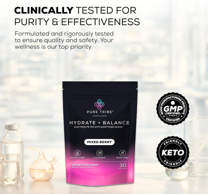 Instant Hydration Electrolytes Powder Packets with Magnesium & Salt – Zero Sugar Hydration Packets with 6 B Vitamins & Adaptogens – Mixed Berry Electrolyte Drink Mix – 30 Servings