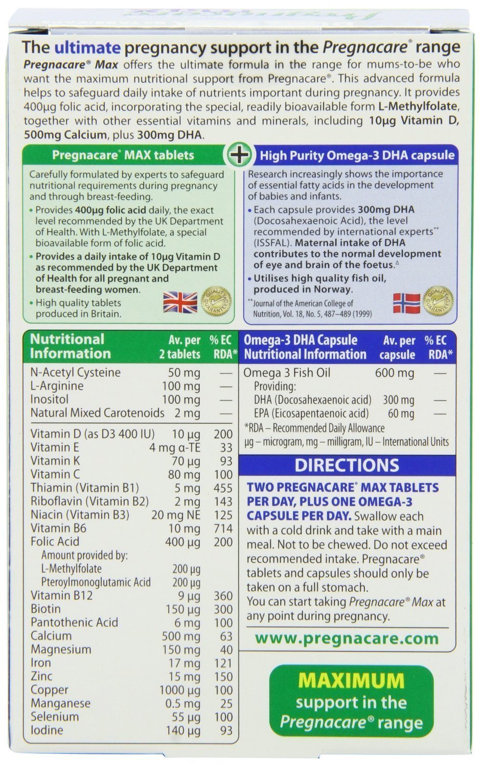 Vitabiotics Pregnacare Max 28 Day Supply
