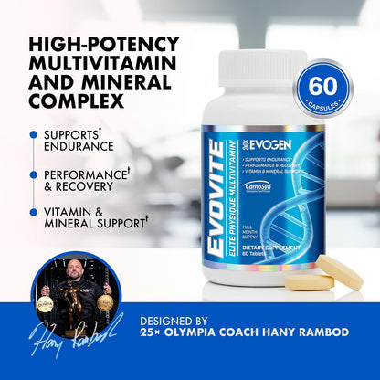 Evogen Evovite Multivitamin Tablets | 30 Servings | Albion chelated minerals with CarnoSyn beta-alanine, Longvida curcumin, boron, K2 and methylated B12 for endurance and joints