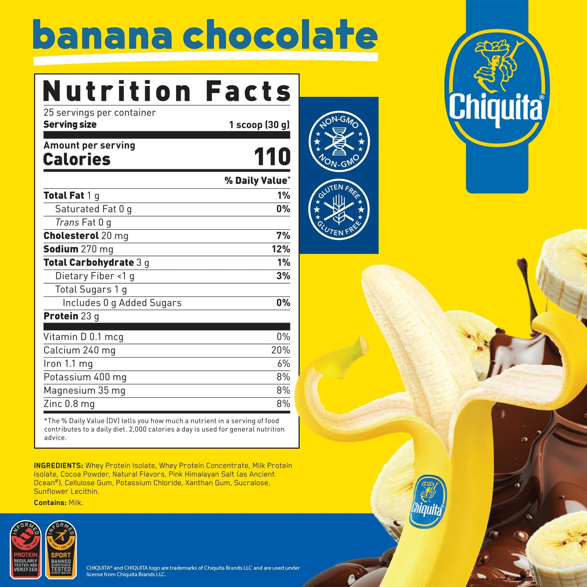 AN Performance Whey Protein Powder | Chiquita Banana Peanut Butter | 23g Protein, 1g Sugar, 100% Whey | Gluten-Free, Low Carb, Low Fat | Keto Friendly | Essential Amino Acids for Muscles | 25 Servings