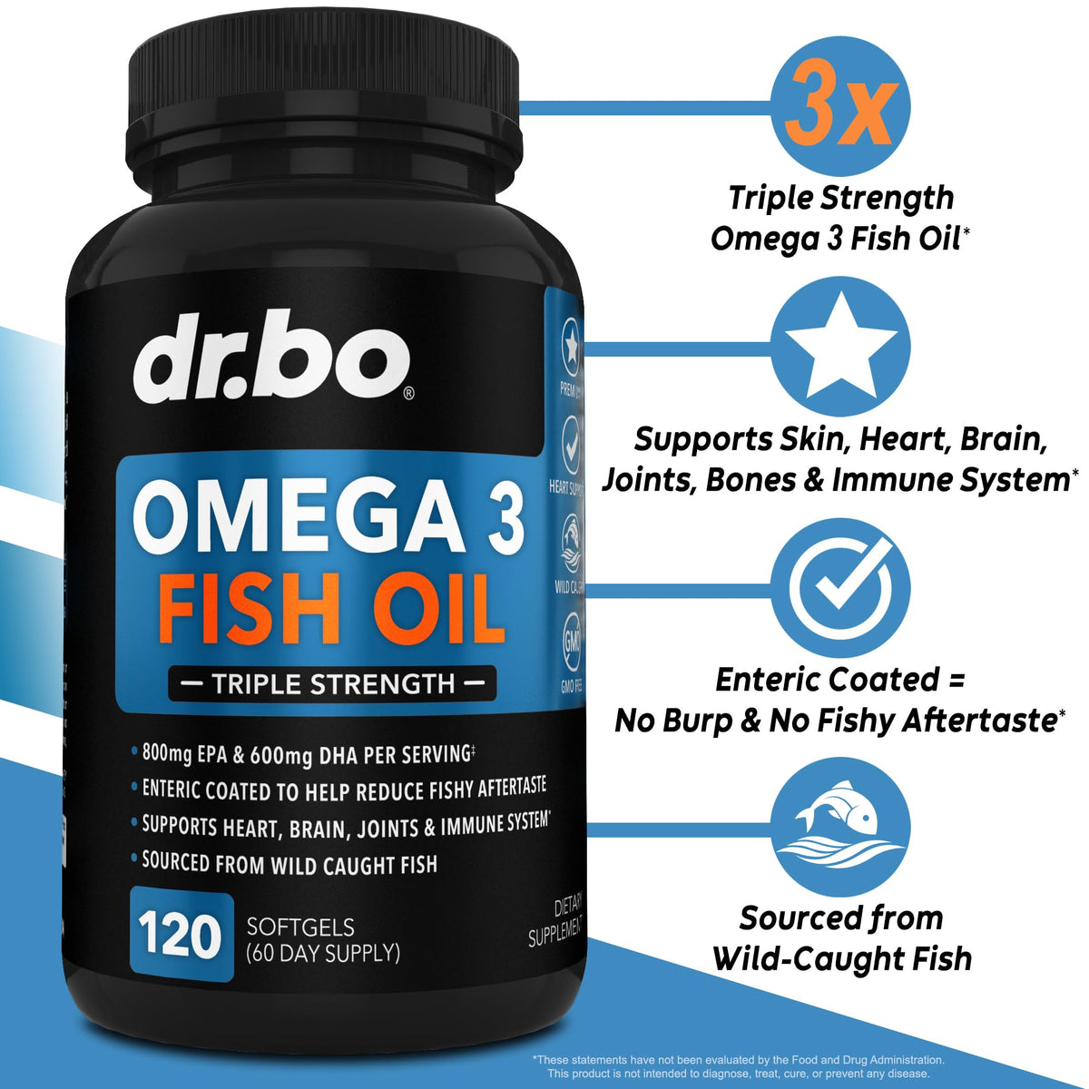 Omega 3 Fish Oil Supplements - Triple Strength Fish Oil Omega 3 Supplements 2000mg EPA DHA Women Men - Triple Strength Natural Omega3 Supplement 2000mg EPA DHA Fatty Acids 1000mg Burpless 60 Softgels