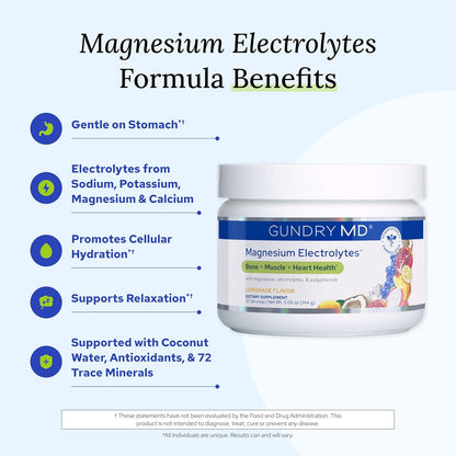 Gundry MD® Magnesium Electrolytes, Lemonade Flavor Powder, 30 Servings | Marine-Sourced Magnesium, Key Electrolytes, Easy Absorption, Supports Hydration & Restorative Sleep, No Artificial Sweeteners