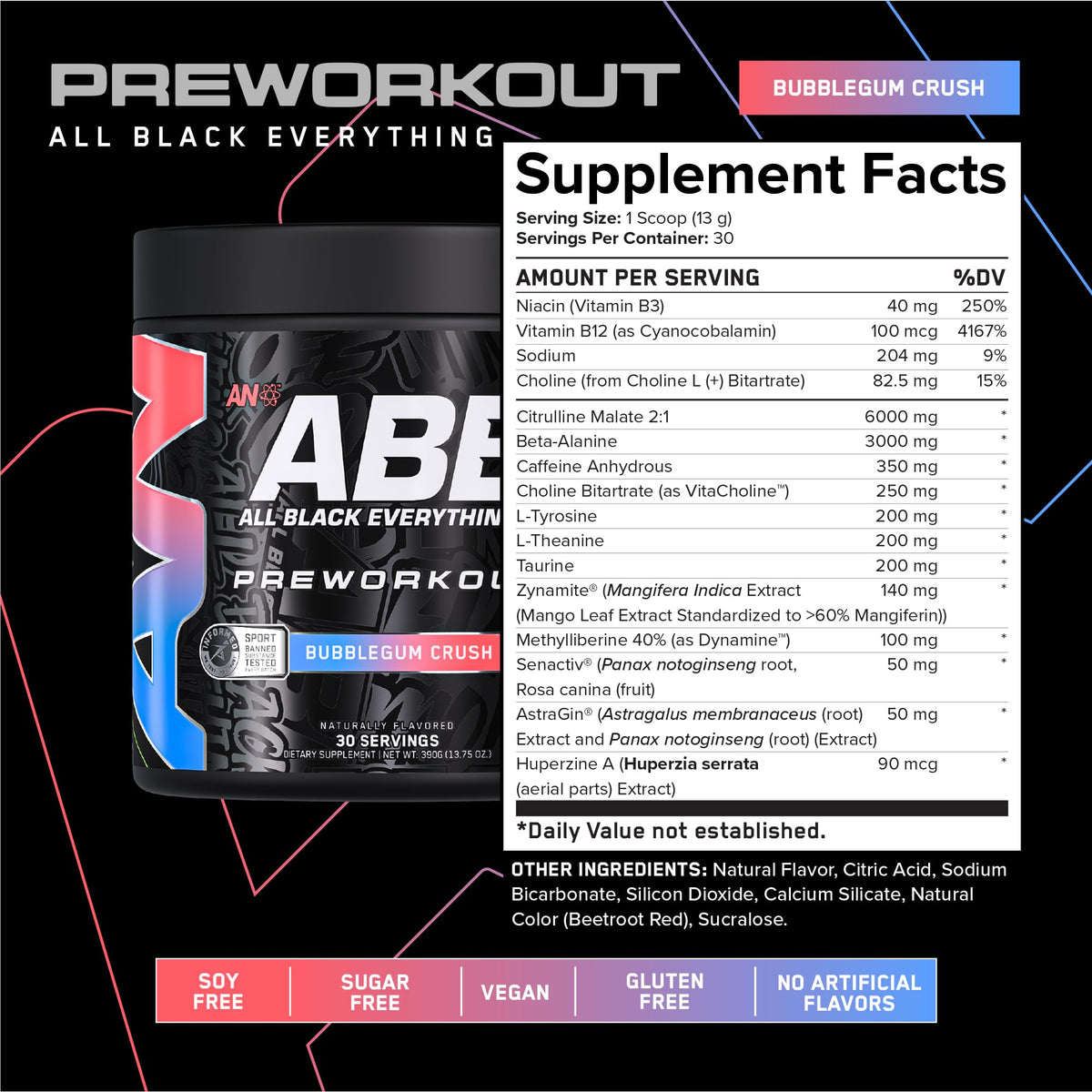 All Black Everything Pre-Workout Powder | Preworkout Energy Drink Mix | 350mg Caffeine | Beta Alanine & Citrulline | Energy Supplement for Men & Women | Baddy Berry | 30 Servings