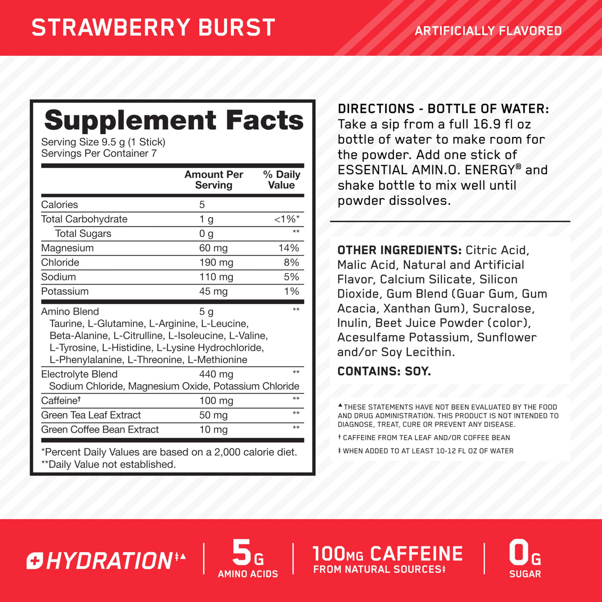 Optimum Nutrition, Amino Energy Powder Plus Focus, with Bcaa, Electrolytes, and Caffeine, Watermelon, 30 Servings | Contains BCAAs, Electrolytes, 100 mg Caffeine, 5g Amino Acids, Zero Sugar, Supports Hydration, Banned Substance Tested