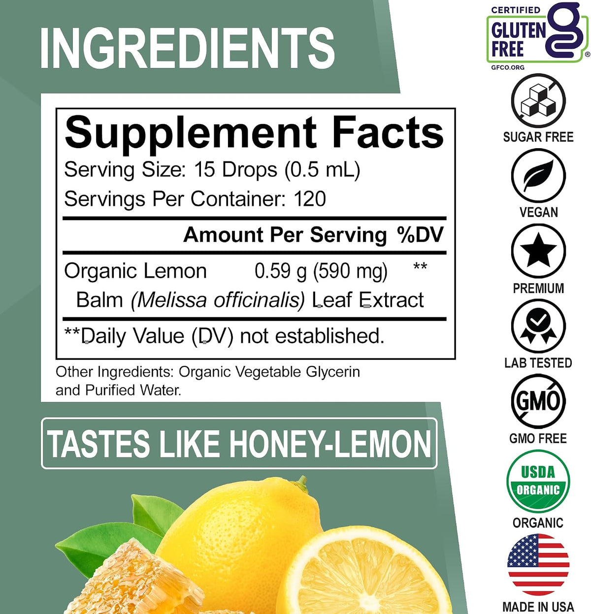 Organic Lemon Balm Extract Tincture - Organic Lemon Balm Leaf Liquid Extract Drops Oil Melissa Officinalis, Calm Relaxation Tea Supplements - Vegan Liquid Drops Tincture Supplement, Kids & Adults 2oz