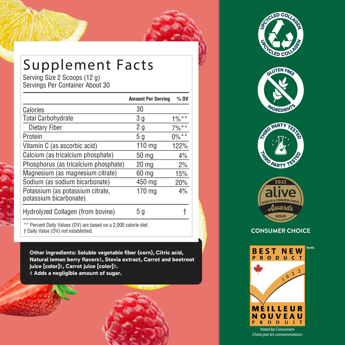 Organikа Electrolytes with Enhanced Collagen Powder for Women & Men - 13 oz - Wild Berry-Flavored Effervescent Electrolyte & Collagen Drink Mix - Deep Hydration, Mobility, Skin, Hair, & Nails
