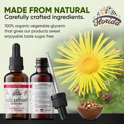 Elecampane Tincture, Organic Elecampane Extract (Inula Helenium) Dried Root Herbal Supplement, Non-GMO in Cold-Pressed Organic Vegetable Glycerin, 700 mg, 2 oz (60 ml)