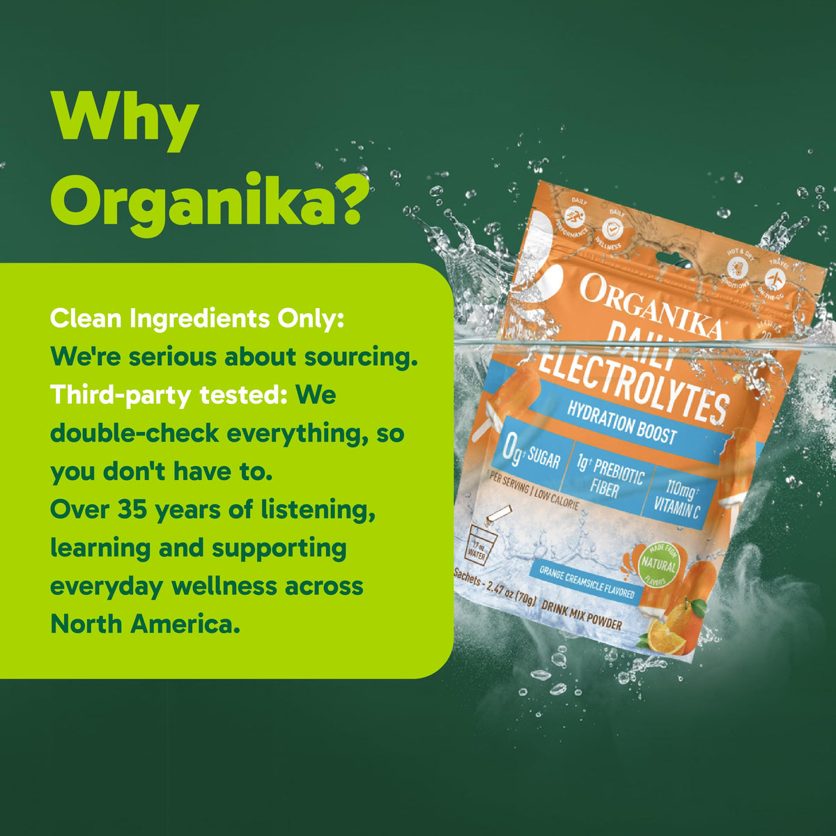 Organika Daily Electrolytes Powder Variety Pack with Vitamin C & Prebiotic Fiber – 21 Single-Serve Sachets (Lemonade, Raspberry, Pineapple Passion Fruit), Sugar-Free, Caffeine-Free
