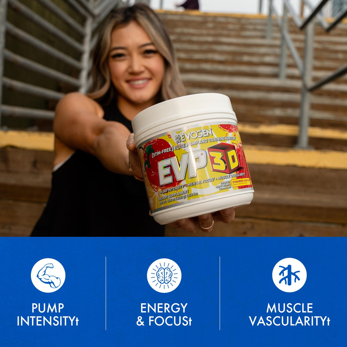 Evogen EVP 3D Stim Free Pre-Workout | Citrus Candy | 40 Servings | Arginine nitrate, L-citrulline, beta-alanine and creatine with lion's mane, L-tyrosine and DMAE for pumps and focus