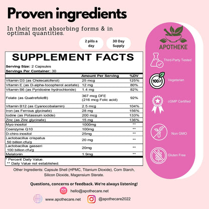 AGNOSITOL: Prenatal Vitamin, Vaginal Probiotic, Fertility Support, Ovulation & PCOS Support