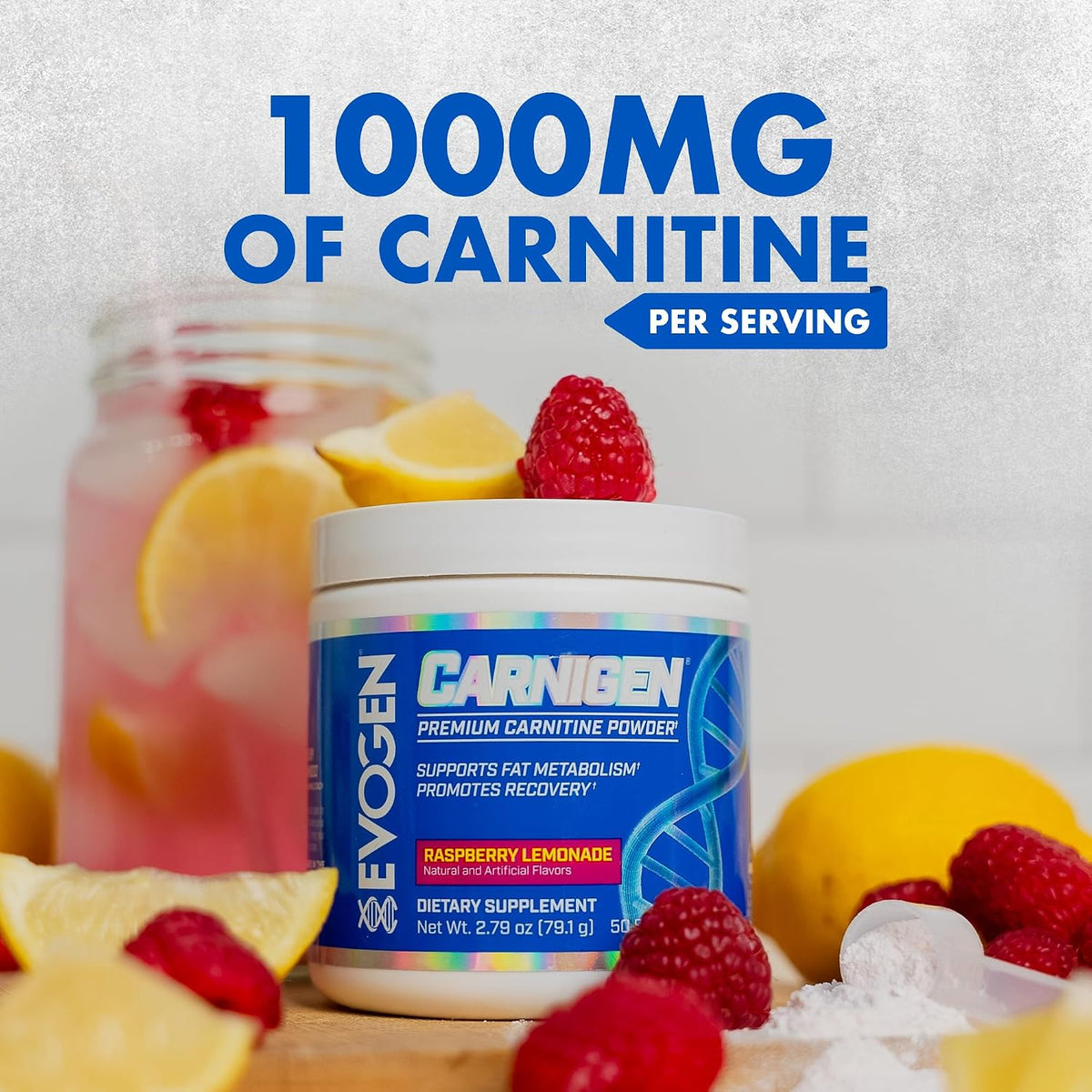 Evogen Carnigen Supports Energy and Metabolism | Raspberry Lemonade | 50 Servings