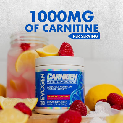 Evogen Carnigen Supports Energy and Metabolism | Raspberry Lemonade | 50 Servings